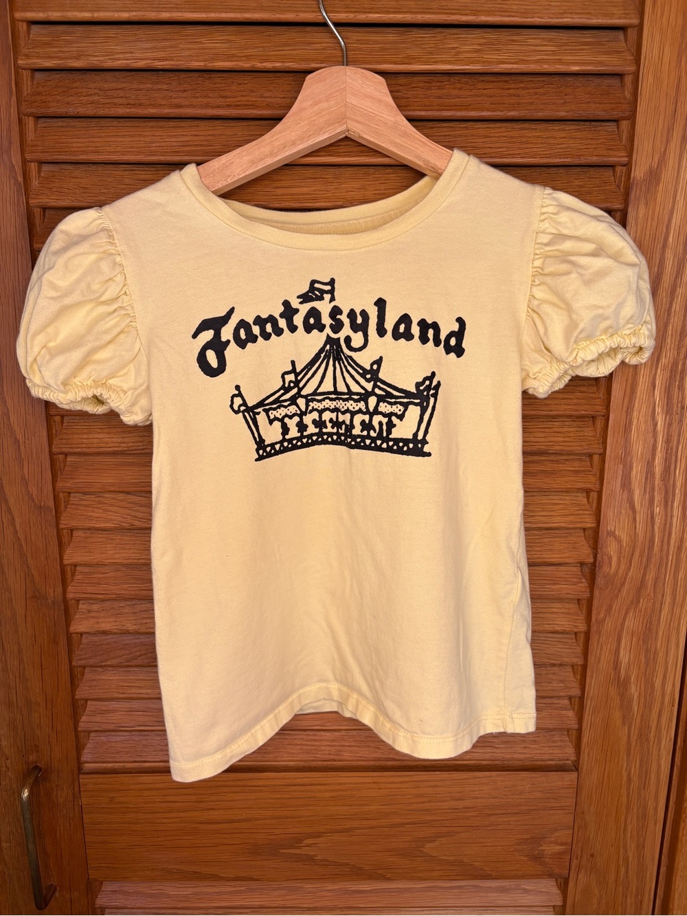 Disney Yellow Puff Sleeve Fantasyland Tee with Black Graphic
